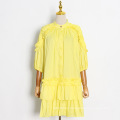 Summer Women Buttons Up Ruffled Cotton Dress